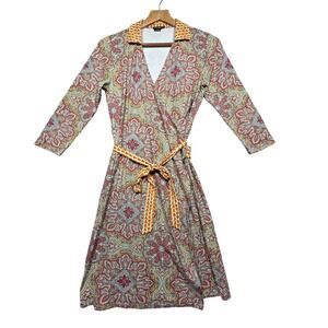 J. McLaughlin Paisley Print Waist Tie Wrap Dress Size XS